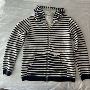 Norse Projects Vintage Navy and White Men's Striped Zip Up Hoodie. Size L.